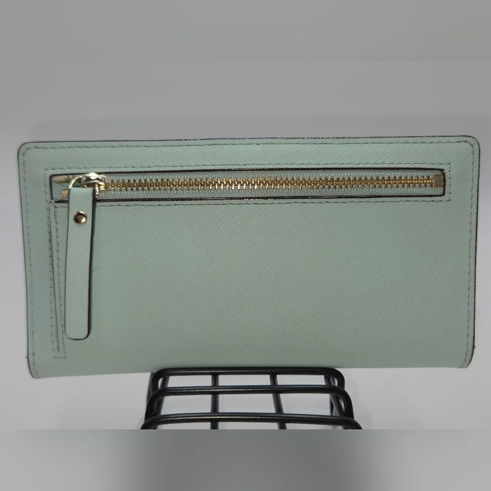 Kate Spade NY Tiffany Blue Saffiano with Gold Logo Crossgrain Bifold
